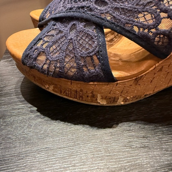 Pop Midnight Blue Lace Wedge Sandals - Picture 7 of 15